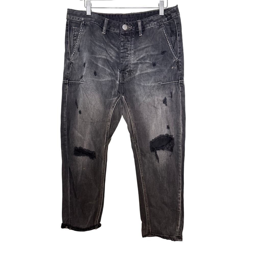 One Teaspoon Men’s Sz 32 Black Distressed Drop Crotch Straight Streetwear Jeans